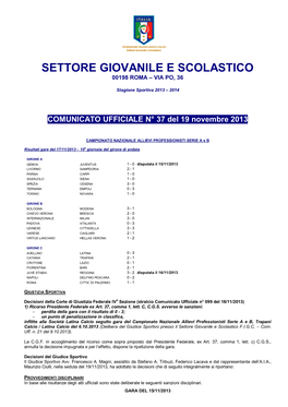 Settore Giovanile E Scolastico 00198 Roma – Via Po, 36