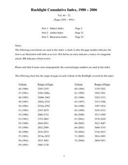 Rushlight Index 1980-2006
