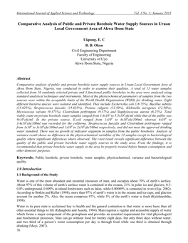 Comparative Analysis of Public and Private Borehole Water Supply Sources in Uruan Local Government Area of Akwa Ibom State