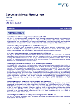 Company News SECURITIES MARKET NEWS