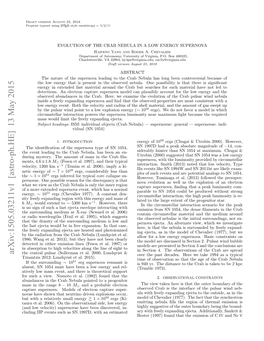 EVOLUTION of the CRAB NEBULA in a LOW ENERGY SUPERNOVA Haifeng Yang and Roger A