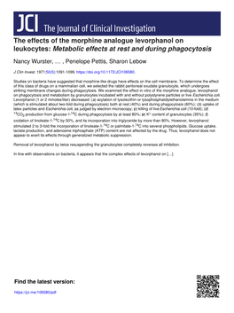 The Effects of the Morphine Analogue Levorphanol on Leukocytes: Metabolic Effects at Rest and During Phagocytosis