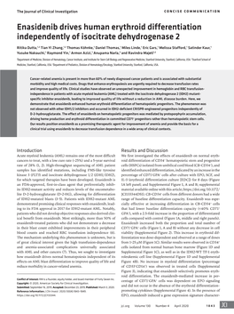 Enasidenib Drives Human Erythroid Differentiation Independently of Isocitrate Dehydrogenase 2