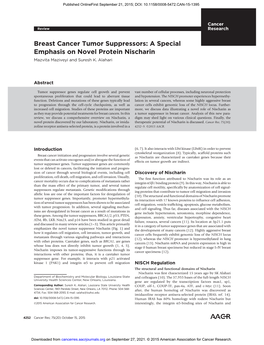 Breast Cancer Tumor Suppressors: a Special Emphasis on Novel Protein Nischarin Mazvita Maziveyi and Suresh K