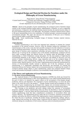 Ecological Design and Material Election for Furniture Under the Philosophy of Green Manufacturing