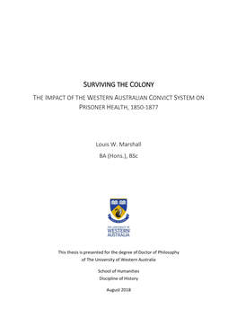 Thesis Is Presented for the Degree of Doctor of Philosophy of the University of Western Australia