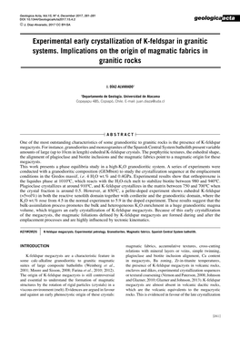 Experimental Early Crystallization of K-Feldspar in Granitic Systems. Implications on the Origin of Magmatic Fabrics in Granitic Rocks