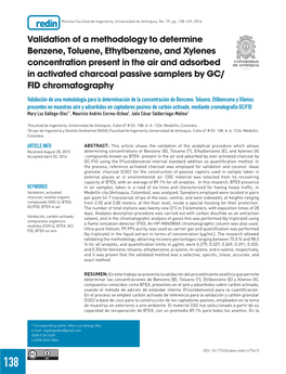 Validation of a Methodology to Determine Benzene, Toluene