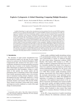 Explosive Cyclogenesis: a Global Climatology Comparing Multiple Reanalyses