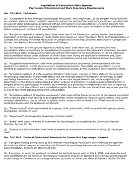 Regulations of Connecticut State Agencies Psychologist Educational and Work Experience Requirements