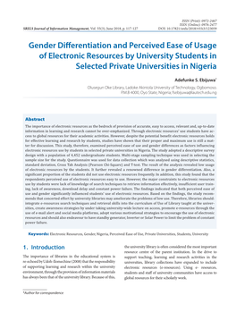 Gender Differentiation and Perceived Ease of Usage of Electronic Resources by University Students in Selected Private Universities in Nigeria