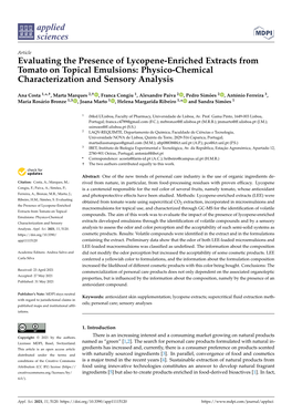 Evaluating the Presence of Lycopene-Enriched Extracts from Tomato on Topical Emulsions: Physico-Chemical Characterization and Sensory Analysis