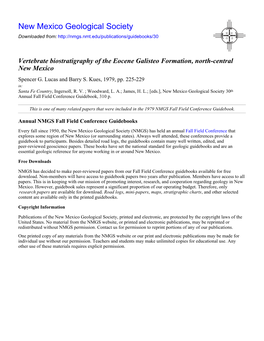 Vertebrate Biostratigraphy of the Eocene Galisteo Formation, North-Central New Mexico Spencer G