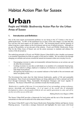 Urban People and Wildlife : Biodiversity Action Plan for the Urban Areas of Sussex