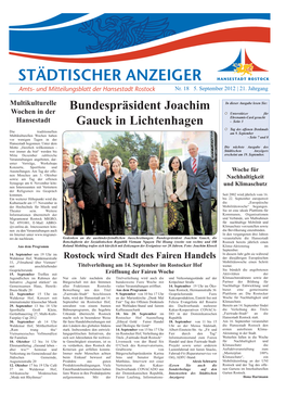 STÄDTISCHER ANZEIGER Amts- Und Mitteilungsblatt Der Hansestadt Rostock Nr