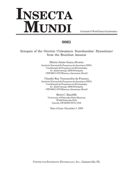 INSECTA MUNDI a Journal of World Insect Systematics
