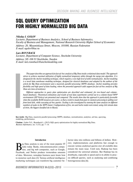 Sql Query Optimization for Highly Normalized Big Data