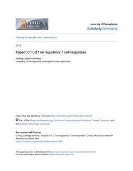 Impact of IL-27 on Regulatory T Cell Responses