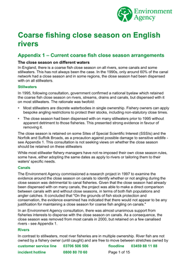 Coarse Fishing Close Season on English Rivers