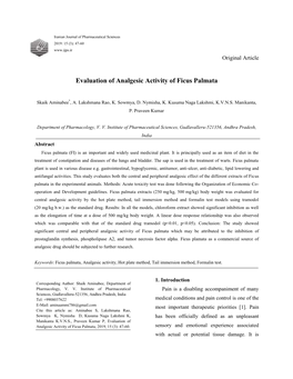 Evaluation of Analgesic Activity of Ficus Palmata