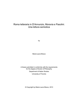 Roma Letteraria in D'annunzio, Moravia E Pasolini. Una