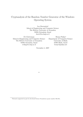 Cryptanalysis of the Random Number Generator of the Windows Operating System