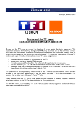 Orange and the TF1 Group Sign a New Global Distribution Agreement