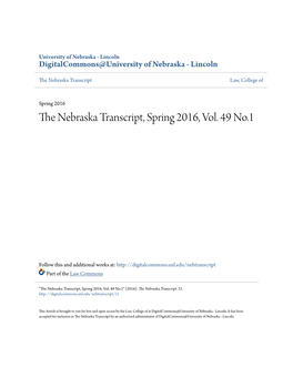 The Nebraska Transcript, Spring 2016, Vol. 49 No.1