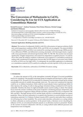 The Conversion of Wollastonite to Caco3 Considering Its Use for CCS Application As Cementitious Material