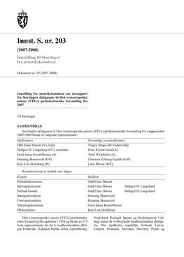 Innst. S. Nr. 203 (2007-2008) Innstilling Til Stortinget Fra Utenrikskomiteen