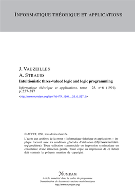 Intuitionistic Three-Valued Logic and Logic Programming Informatique Théorique Et Applications, Tome 25, No 6 (1991), P