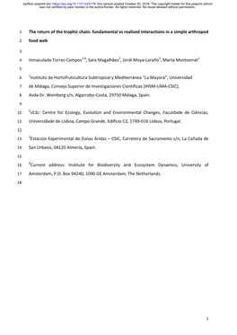 The Return of the Trophic Chain: Fundamental Vs Realized Interactions in a Simple Arthropod 2 Food Web