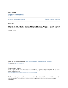 The Rachel S. Thaler Concert Pianist Series, Angela Hewitt, Pianist