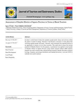 Assessment of Sütçüler District of Isparta Province in Terms of Rural Tourism