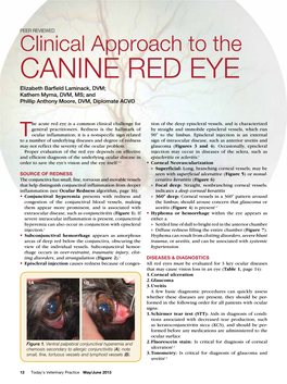 Canine Red Eye Elizabeth Barfield Laminack, DVM; Kathern Myrna, DVM, MS; and Phillip Anthony Moore, DVM, Diplomate ACVO