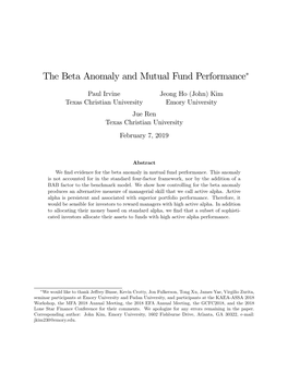 The Beta Anomaly and Mutual Fund Performance∗