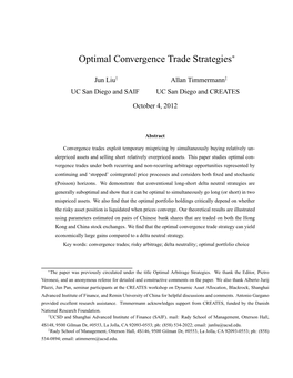 Optimal Convergence Trade Strategies*