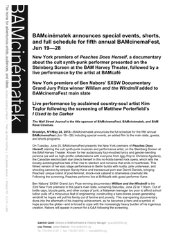 Bamcinématek Announces Special Events, Shorts, and Full Schedule for Fifth Annual Bamcinemafest, Jun 19—28