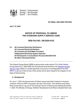 Notice of Proposal to Amend the Standard Supply Service Code