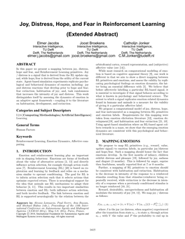 Joy, Distress, Hope, and Fear in Reinforcement Learning (Extended Abstract)