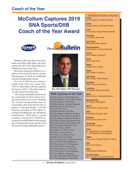 Mccollum Captures 2019 SNA Sports/DIIB Coach of the Year Award