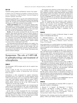 Symposium: the Role of 5-HT1AR in Pathophysiology and Treatment Of