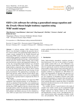 OZO V.1.0: Software for Solving a Generalised Omega Equation and the Zwack–Okossi Height Tendency Equation Using WRF Model Output