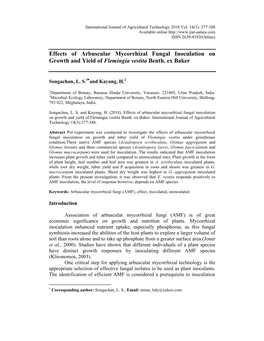 Effects of Arbuscular Mycorrhizal Fungal Inoculation on Growth and Yield of Flemingia Vestita Benth