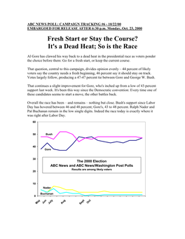 Fresh Start Or Stay the Course? It's a Dead Heat; So Is the Race