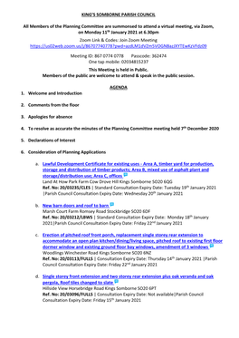 2021 01 Jan 11Th Planning Agenda