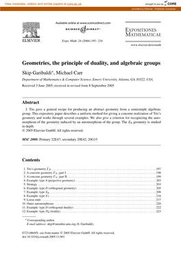 Geometries, the Principle of Duality, and Algebraic Groups