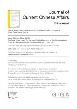 On the Local Political Economy of Rural Urbanisation in China, In: Journal of Current Chinese Affairs, 45, 1, 109–139