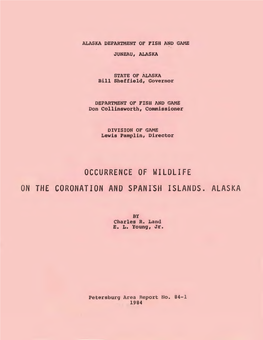 Occurrence of Wildlife on the Coronation and Spani'sh Islands