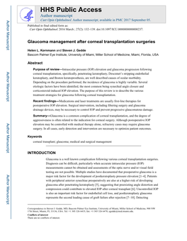 Glaucoma Management After Corneal Transplantation Surgeries